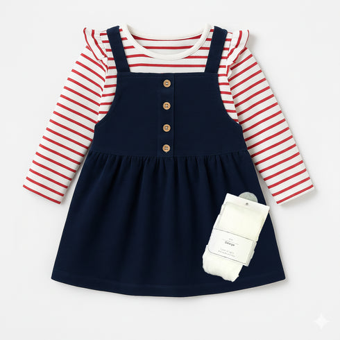 Baby Girls Dangri Style Suit Set With Leggings 16804