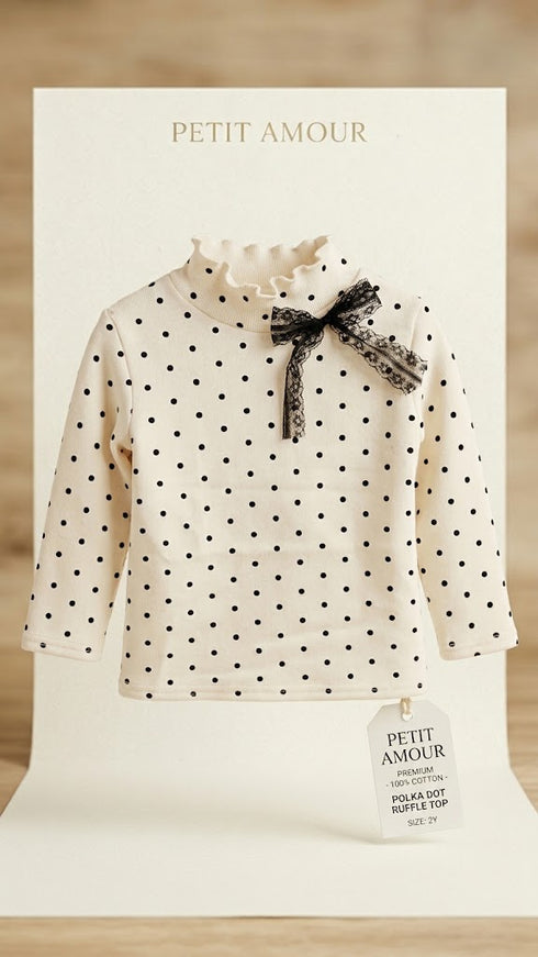 Girls Beige Polka Dot Sweatshirt for 2–6 Years