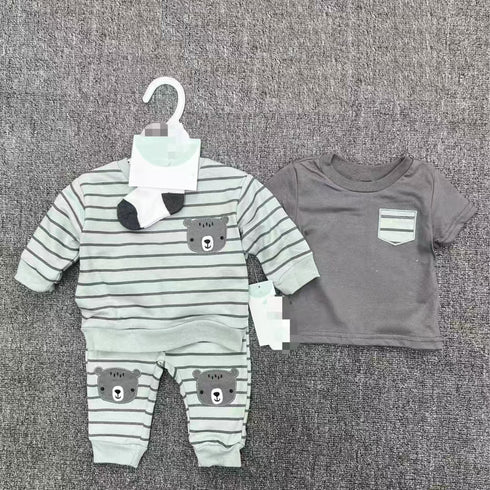 Infants 4Pc Suit Set Long Sleeves Shirt With Tshirt Trouser & Pair Of Socks 16855