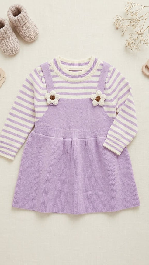Woolen Purple Floral Baby Girl Frocks