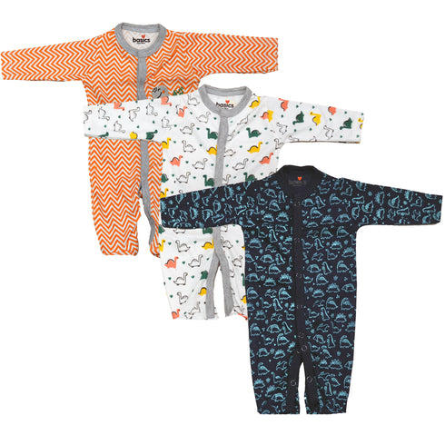 Basics Romper Set Pack Of 3 Cozy Sleep suits 0-24M Dino 15555