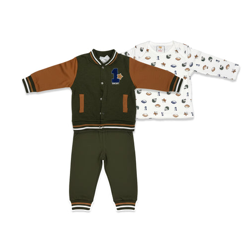 Boys 3pc Suit Set Upper With Long Sleeves Tshirt & Trouser 16828