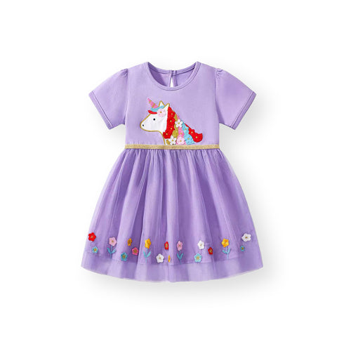 Baby Adorable Unicorn Girls' Hot Summer Little Princess Frilled Cotton Net Frock 15634