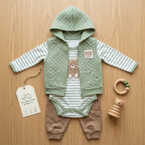 Beary Much Baby Boys Suits in Green & Brown 0–9M