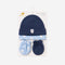 Baby Cap and Mitten Set Blue Purple Printed Embroidered
