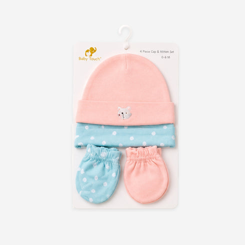 Baby Cap and Mitten Set Pink Green Baby Rabbit
