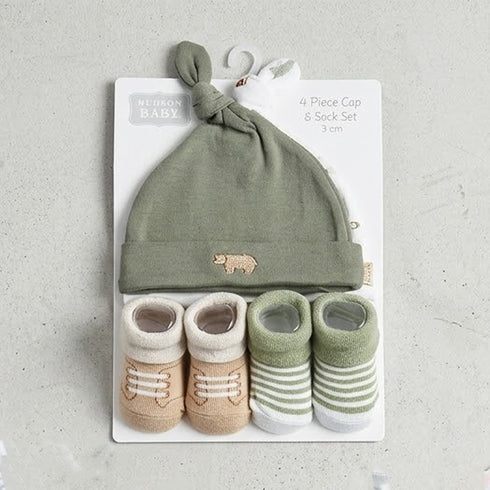 Baby Caps and Socks Set Green Jungle