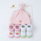 4Pc Baby Caps and Socks Set Pink White