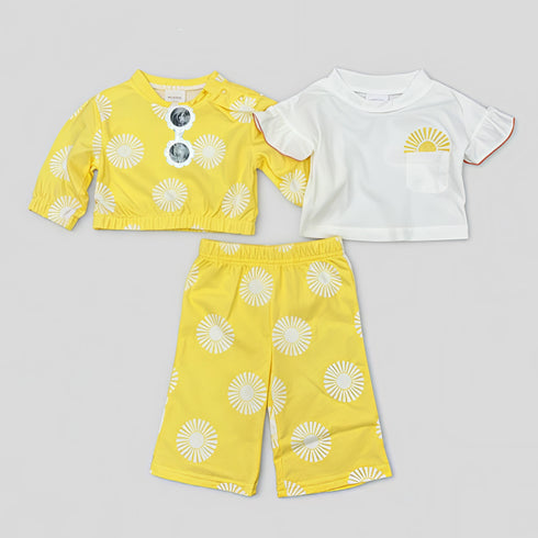 Baby Girls 3pc Suit Set Long & Short Sleves Shirt With Trouser & Sun Glasses 16859