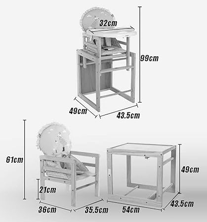 Travel Booster Seat Wooden Combination High Chair, for Baby/Toddlers Dining, with Play Table & Cushion MY312