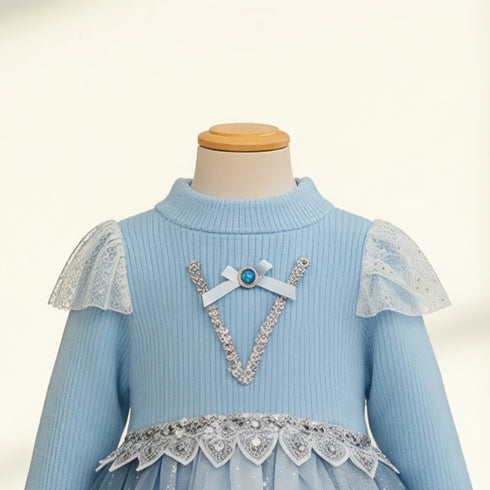 Baby Girls Party Wear Woolen Fancy Frock Long Sleeves 16714