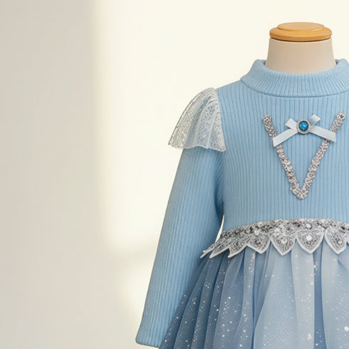 Baby Girls Party Wear Woolen Fancy Frock Long Sleeves 16714