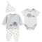 Infants 4Pc Suit Set Long Sleeves Shirt With Bodysuit Footed Trouser & Cap 16858