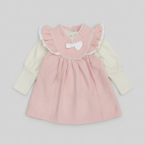 Baby Girls Formal Frock Set With Fleece Sweatshirt For Winter 16709