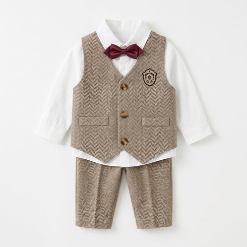 Brown and White Tweed Formal Suit for Toddler Boys 2–6 Years