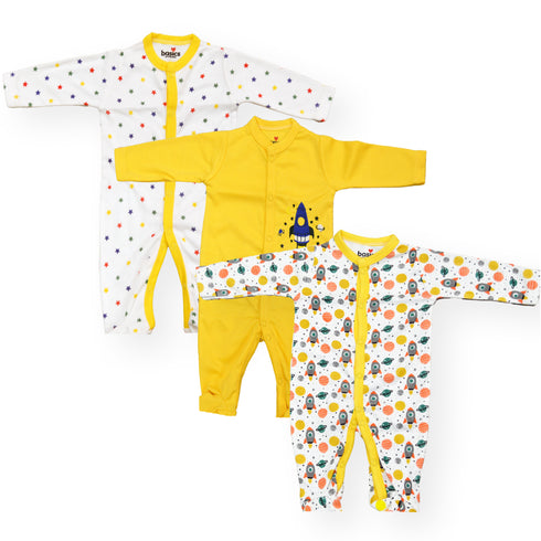 Basics Romper Set Pack Of 3 Cozy Sleep suits 0-24M Rocket 15555