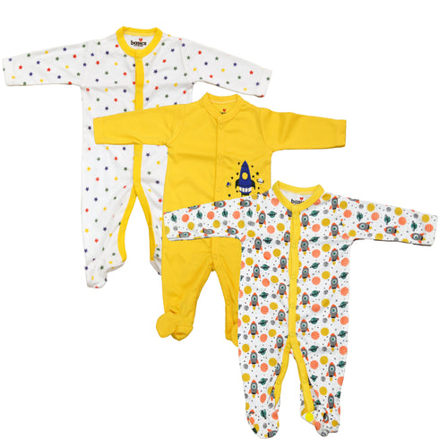 Basics Romper Set Pack Of 3 Cozy Sleep suits 0-24M Rocket 15555