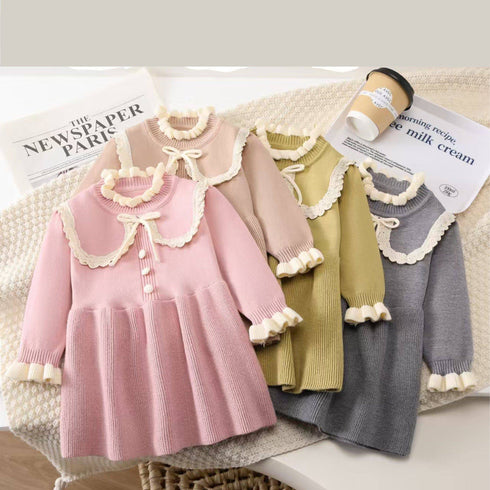 Baby Girls Formal Beige Wool Frock For Winter 17324