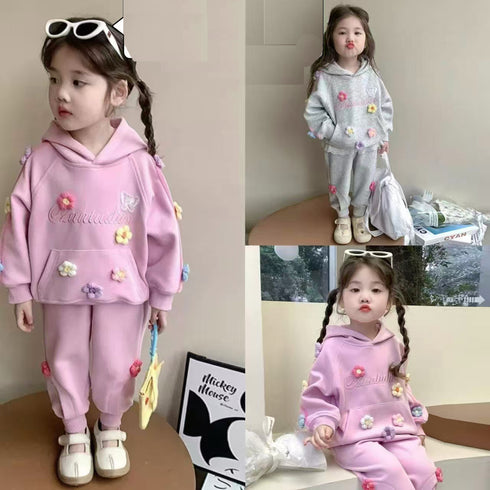 Girls Winter 2Pc Suit Floral Hoodie With Trouser 16748