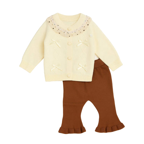 Winter Woolen 2Pc Suit Set Front Open Sweater With Trouser 16841
