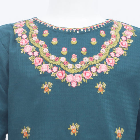 Floral Embroided Green Festive Eastern Wear Girls Shalwar Kameez Suit 16038