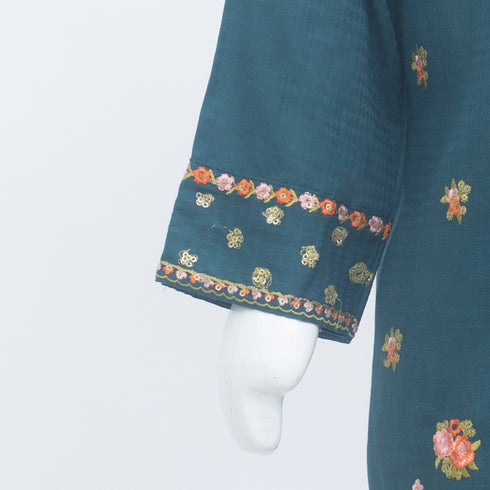 Floral Embroided Green Festive Eastern Wear Girls Shalwar Kameez Suit 16038