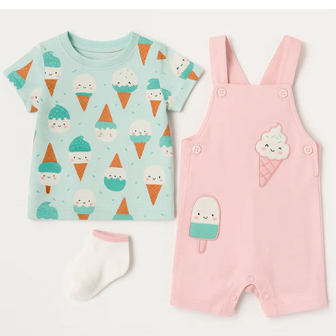 Baby Girls Dangri Suit Set With Pair Of Socks 16327