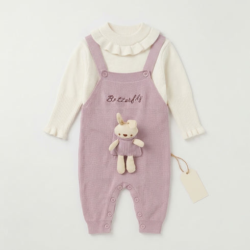 Woolen Baby Girls Dangri Set with Sweater Purple 6–24 Months