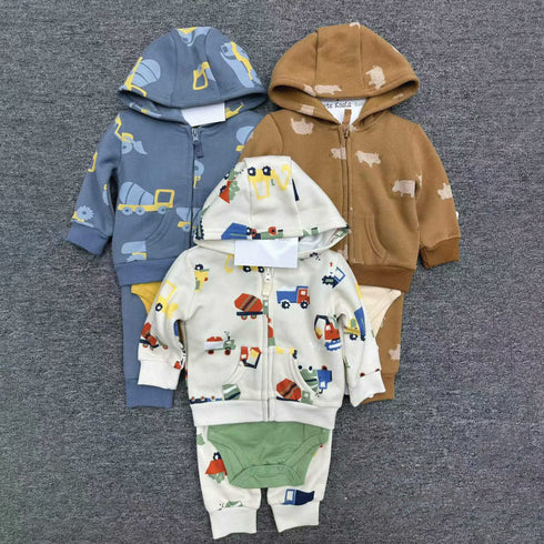 Baby Boys Exclusive Winter Suit Set Hoodie, Long Sleeves Bodysuit & Trouser 17433
