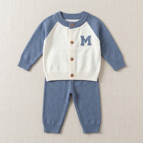 Woolen Blue and White Baby Boys Dresses Sweater and Trouser Set 0-24M
