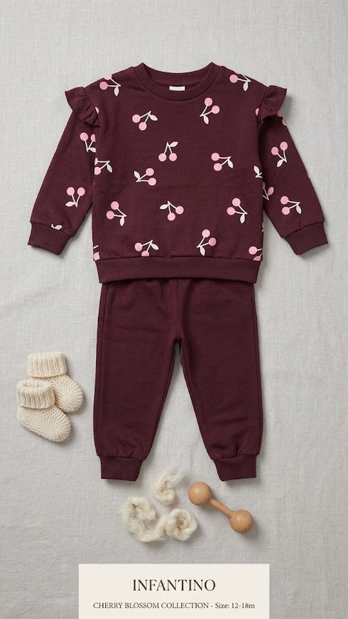 Girls Maroon Cotton Fleece Tracksuit for 2–8 Years
