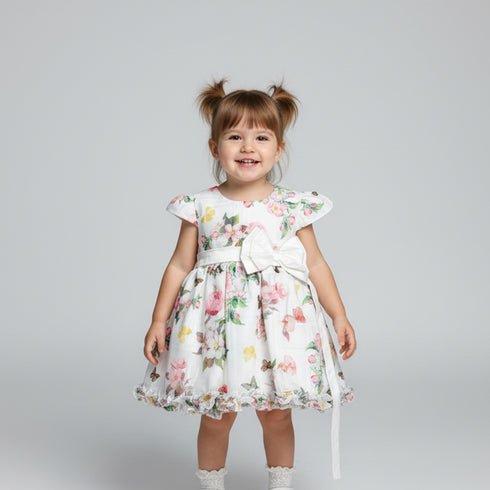 Baby Girls Frilled White Floral Party Frock 16811