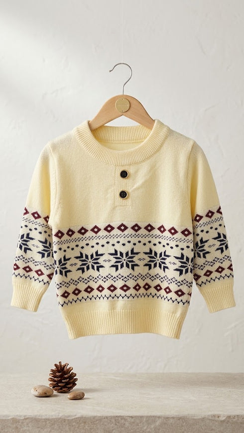 Baby Boys Cream Woolen Sweater for 6-24 Months