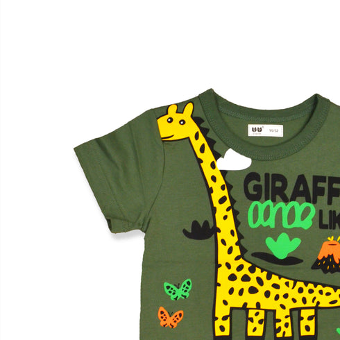Boys Giraffe Jungle T-Shirt Green