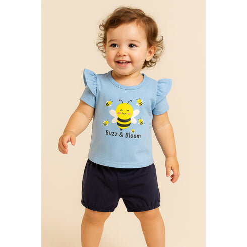 Baby Girls Suit Cotton Rich T-Shirt With Shorts Set 16472