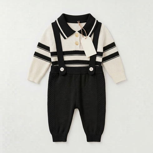 Woolen Baby Boys Dangri Set with Sweater Black Polo 6–24 Months