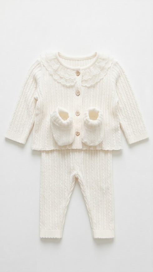 Off-White Baby Girl Suits with Top Trouser & Socks 0–9M
