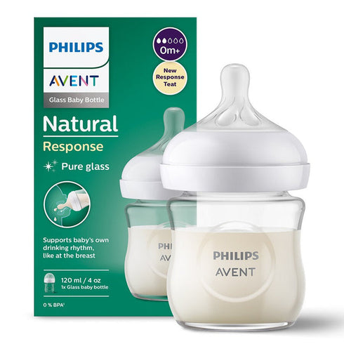 Philips Avent Natural Response Glass Baby Bottle - 120ml Baby Milk Bottle, BPA Free 0 Month+ (SCY930/01)