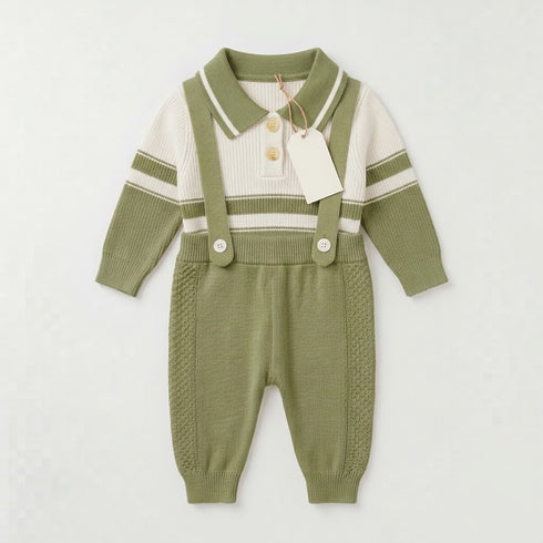 Woolen Baby Boys Dangri Set with Sweater Green Polo 6–24 Months
