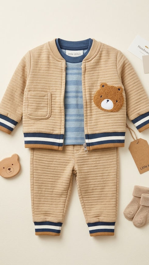 Bear Boys Suits in Brown & Blue Jacket Set