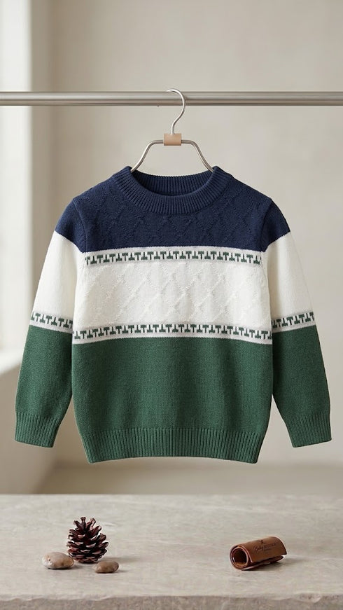 Baby Boys Green White and Navy Woolen Sweater