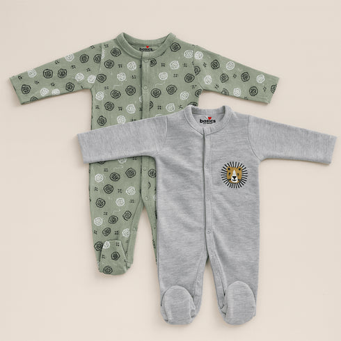 Basics Romper Set Pack Of 2 Cozy Sleep suits 0-24M Roar 17175