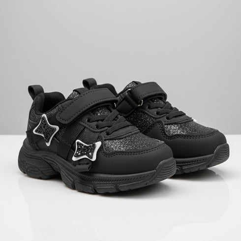 Casual Chunky Sneakers With Laces Stickon Warm And Comfortable Glittered Walking Shoes 16871