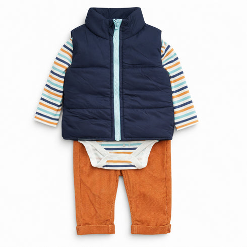 Baby Boys Exclusive Winter Suit Set Puffer Jacket, Long Sleeves Bodysuit & Trouser 17445