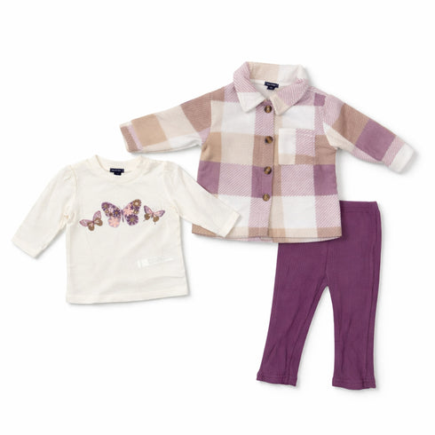 Baby Girls 3pc Suit Fleece Shirt With Inner Shirt & Trouser 17437