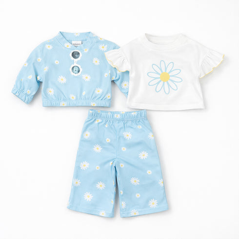 Baby Girls 3pc Suit Set Long & Short Sleeves Shirt With Trouser & Sun Glasses 17447