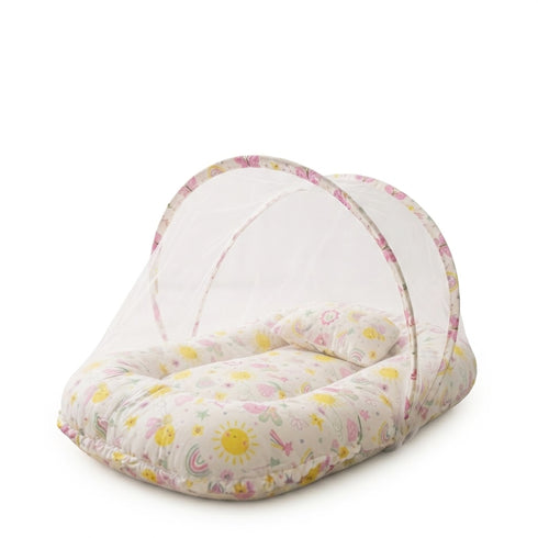 Basics Baby Bed Net with Pillow Pink White Pastel Garden