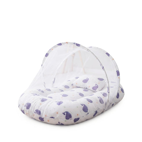 Basics Baby Bed Net with Pillow White Blue Dolphins