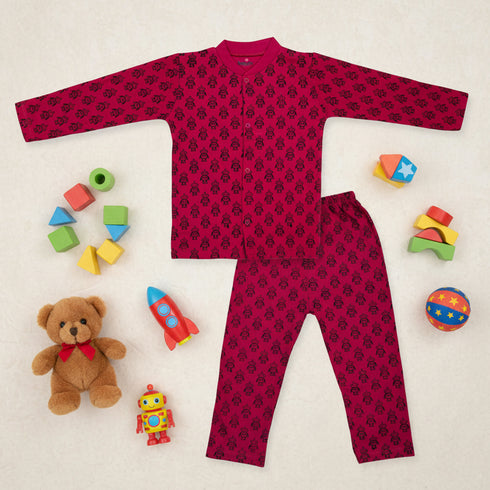 Basics Infants Night Suit -NB to 6Years Front Open Shirt With Trouser Robots 16935