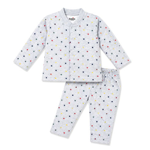 Basics Infants Night Suit -NB to 6Years Front Open Shirt With Trouser Stars 17482